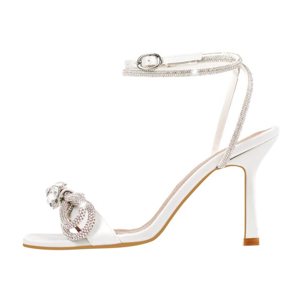 Square Toe Diamante Bow Rhinestone Ankle Strap Sandals - Image 7