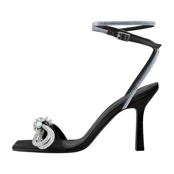 Square Toe Diamante Bow Rhinestone Ankle Strap Sandals - Image 2
