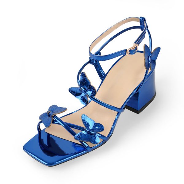 Ankle Strap Butterfly Decor Mid Chunky Heels Sandals - Image 9