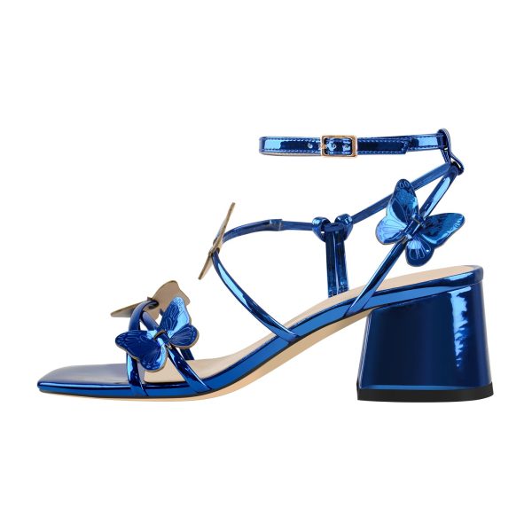 Ankle Strap Butterfly Decor Mid Chunky Heels Sandals - Image 10