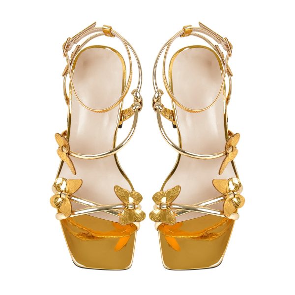 Ankle Strap Butterfly Decor Mid Chunky Heels Sandals - Image 3