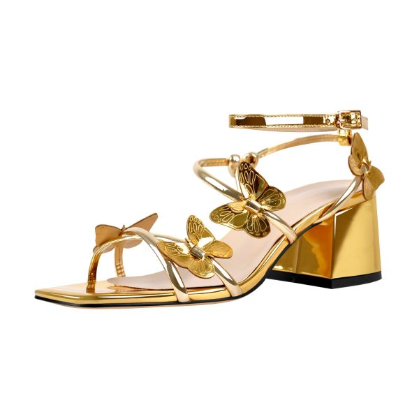 Ankle Strap Butterfly Decor Mid Chunky Heels Sandals - Image 2