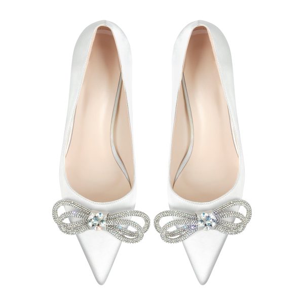 Pointed Toe Rhinestone Bow Mid Heel Pumps - Image 5