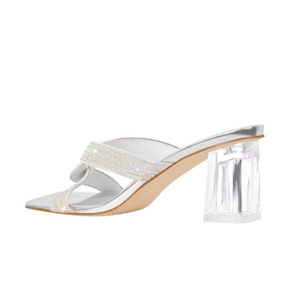 Rhinestone Strap Clear Block Sandals Mules - Image 5