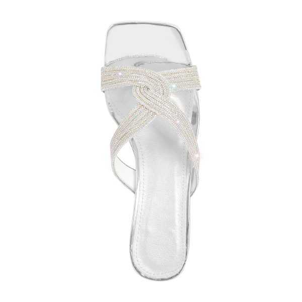 Rhinestone Strap Clear Block Sandals Mules - Image 4