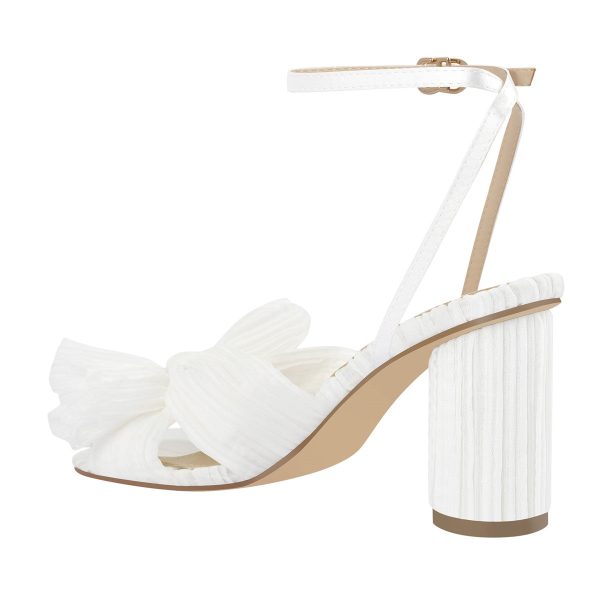 Pleated Bow Cylindrical Chunky Heel Sandals - Image 4