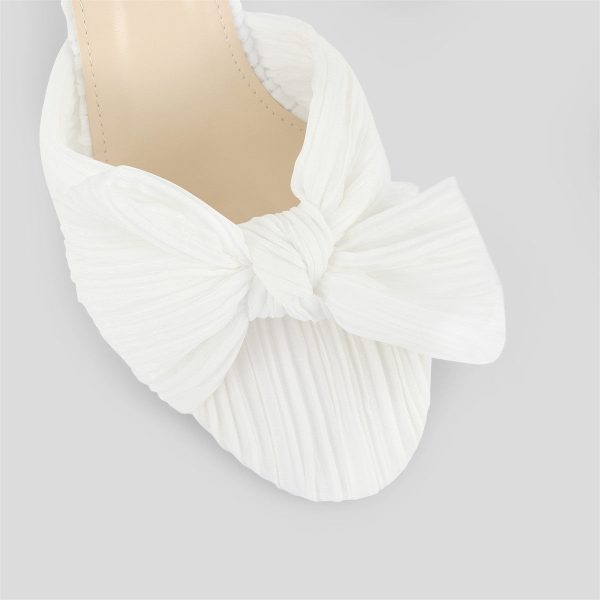 Pleated Bow Cylindrical Chunky Heel Sandals - Image 5