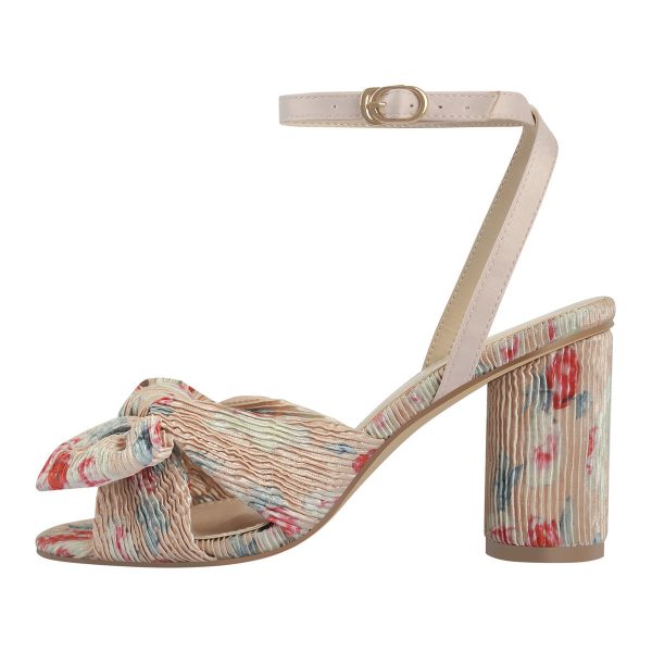 Pleated Bow Cylindrical Chunky Heel Sandals - Image 6