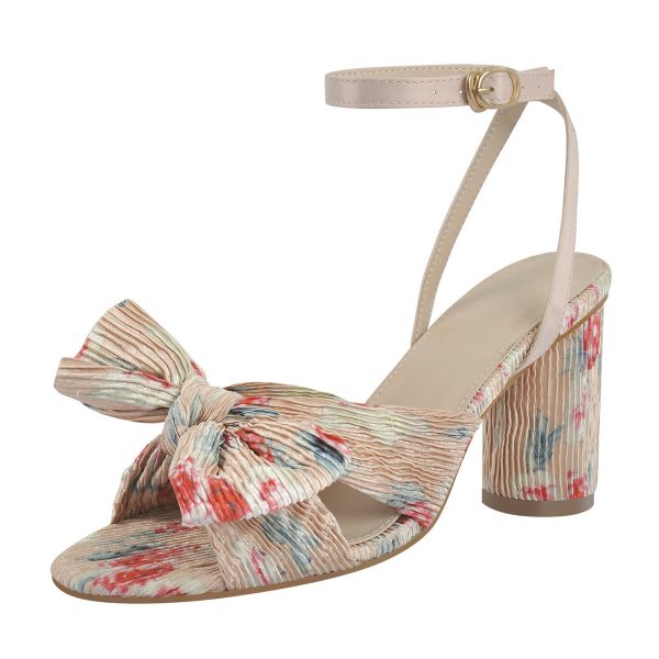 Pleated Bow Cylindrical Chunky Heel Sandals - Image 7