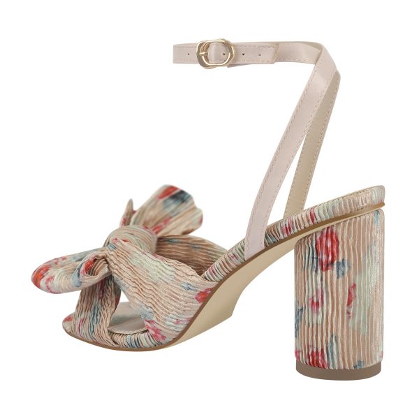 Pleated Bow Cylindrical Chunky Heel Sandals - Image 8