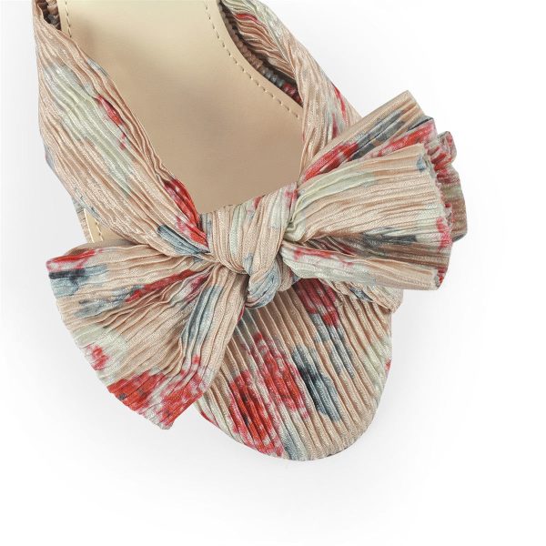 Pleated Bow Cylindrical Chunky Heel Sandals - Image 9