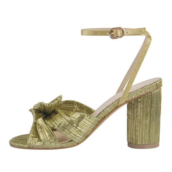 Pleated Bow Cylindrical Chunky Heel Sandals - Image 10