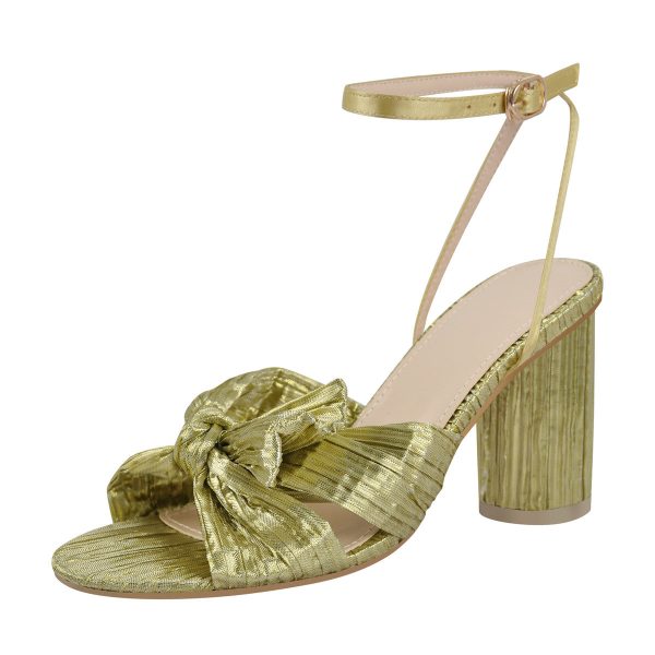 Pleated Bow Cylindrical Chunky Heel Sandals - Image 11