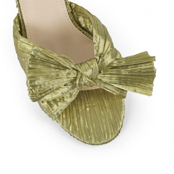 Pleated Bow Cylindrical Chunky Heel Sandals - Image 13