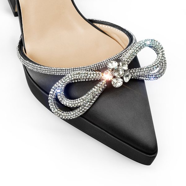 Pointed Toe Platform Rhinestone Bow Block Heel Pumps - Image 8