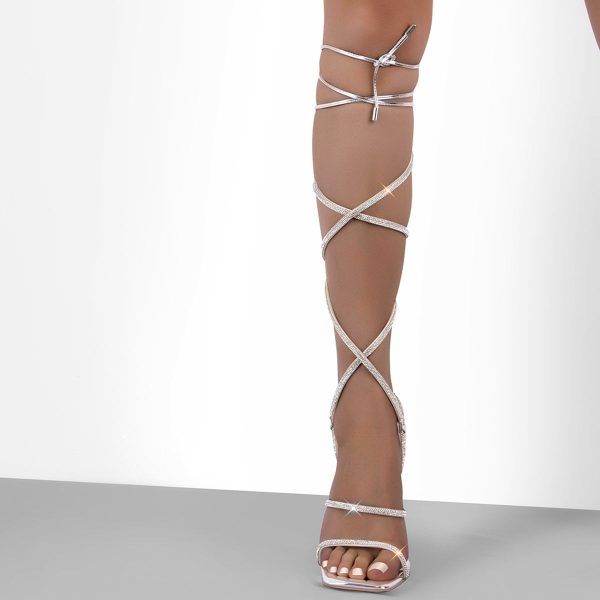 Lace up Rhinestone Strappy High Heel Sandals - Image 5