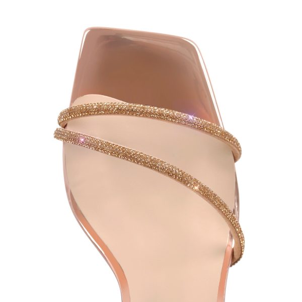 Rhinestone Square Toe Ankle Strap Clear Heel Sandals - Image 8