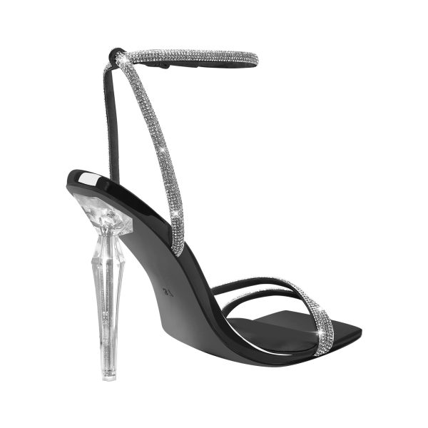 Rhinestone Square Toe Ankle Strap Clear Heel Sandals - Image 10