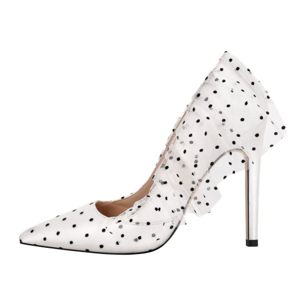 Polka Dots Pointed Toe Lace High Heel Pumps - Image 2