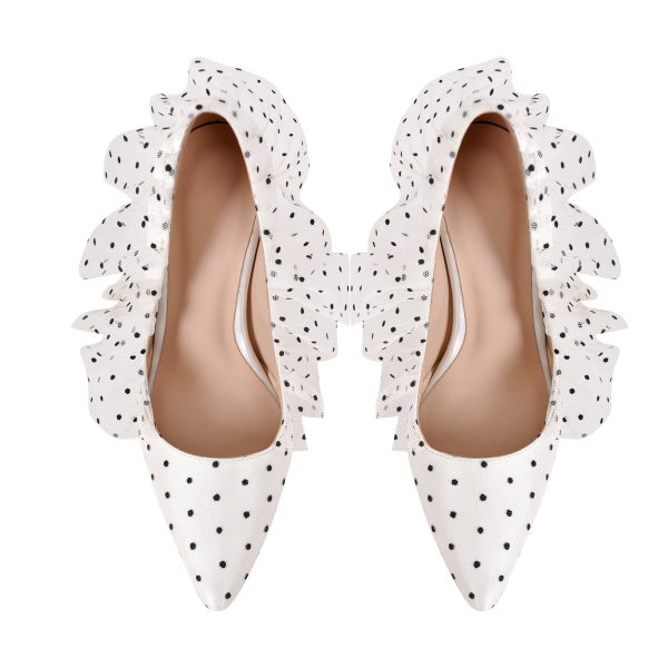 Polka Dots Pointed Toe Lace High Heel Pumps - Image 3