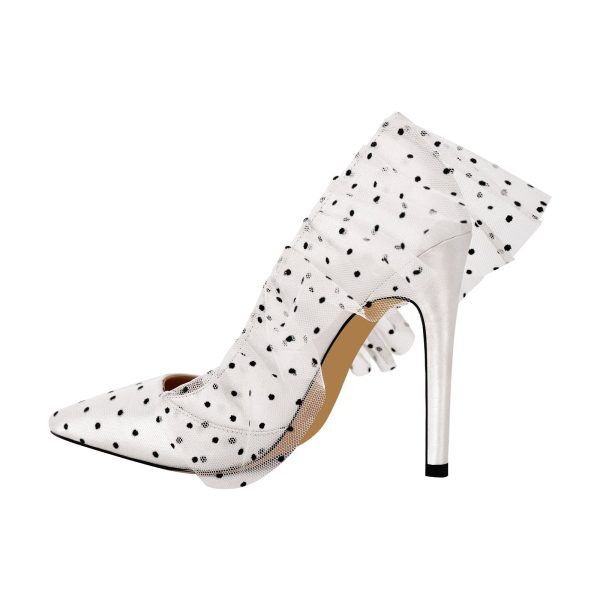 Polka Dots Pointed Toe Lace High Heel Pumps - Image 4