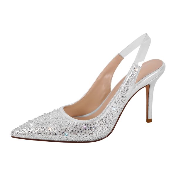 Rhinestone Pointed Toe Slingback High Heel Pumps - Image 2