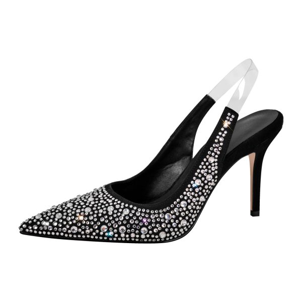 Rhinestone Pointed Toe Slingback High Heel Pumps - Image 6