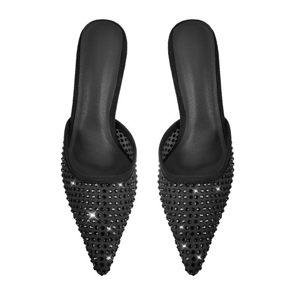 Pointed Toe Rhinestone Slip On Mules - Image 3