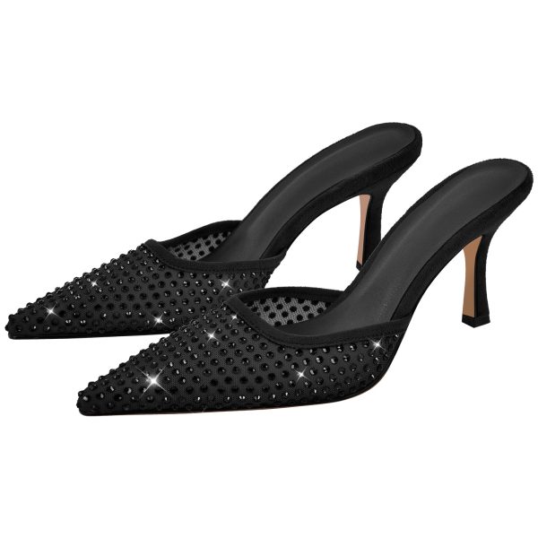 Pointed Toe Rhinestone Slip On Mules - Image 2