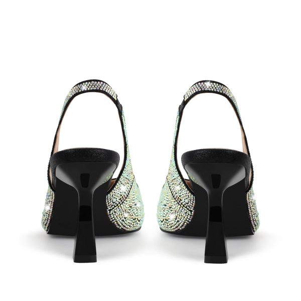 Pointed Toe Rhinestone Kitten Heel Slingback Pumps - Image 3