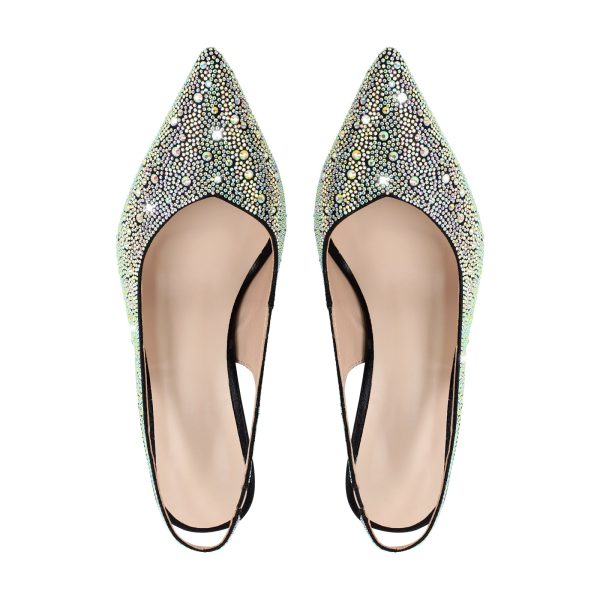 Pointed Toe Rhinestone Kitten Heel Slingback Pumps - Image 4