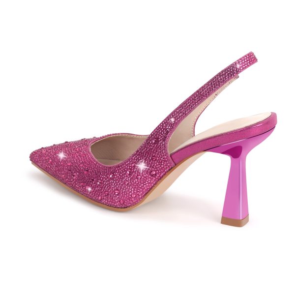 Pointed Toe Rhinestone Kitten Heel Slingback Pumps - Image 11