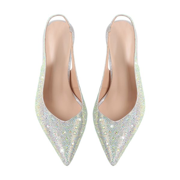 Pointed Toe Rhinestone Kitten Heel Slingback Pumps - Image 8