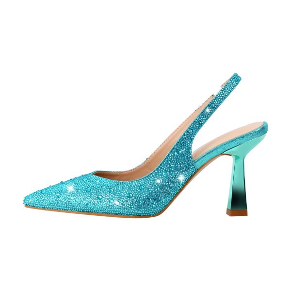 Pointed Toe Rhinestone Kitten Heel Slingback Pumps - Image 12
