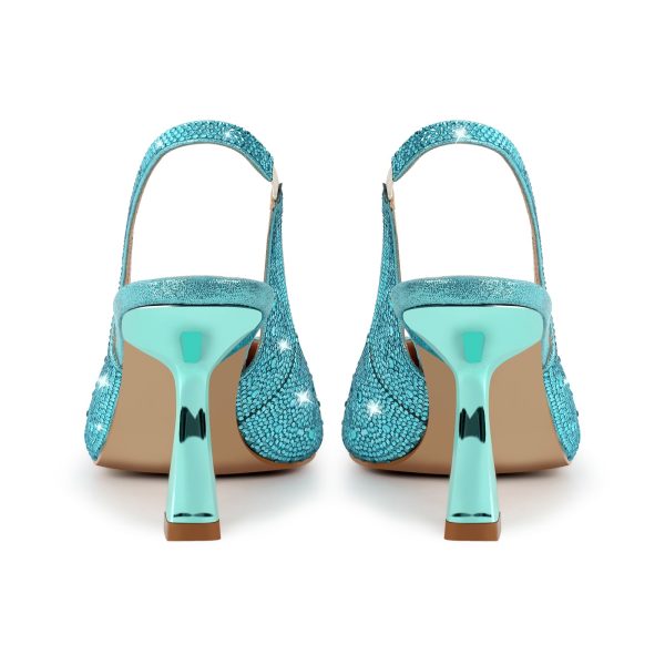 Pointed Toe Rhinestone Kitten Heel Slingback Pumps - Image 14