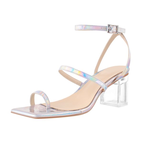 Square Toe Colorful Clear Chunky Heels Sandals - Image 2