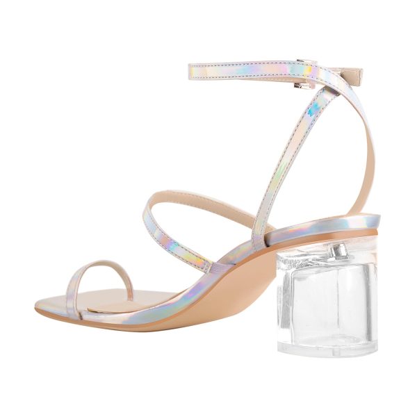 Square Toe Colorful Clear Chunky Heels Sandals - Image 3