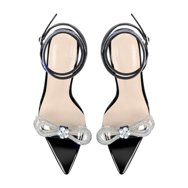 Rhinestone Bow Clear Chunky Heel Sandals - Image 4