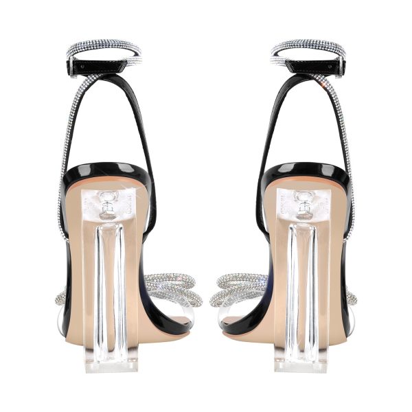 Rhinestone Bow Clear Chunky Heel Sandals - Image 5