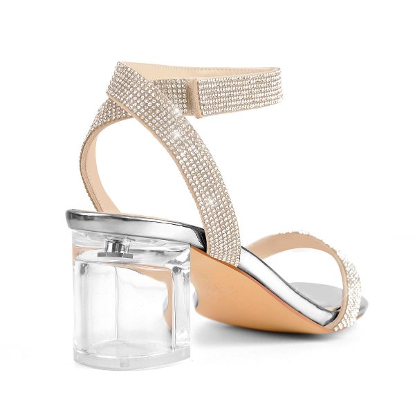 Rhinestone Strap Clear Block Chunky Sandals - Image 6
