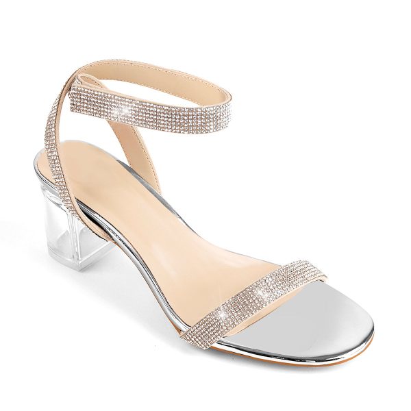 Rhinestone Strap Clear Block Chunky Sandals - Image 4