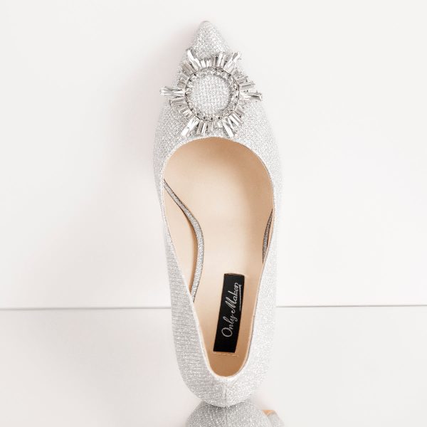 Silver Diamante Buckle Pointed Toe High Heel Pumps - Image 4