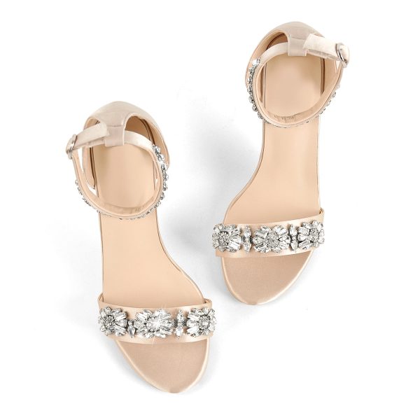 Rhinestone Embellished Ankle Strap White Sandals - Image 6