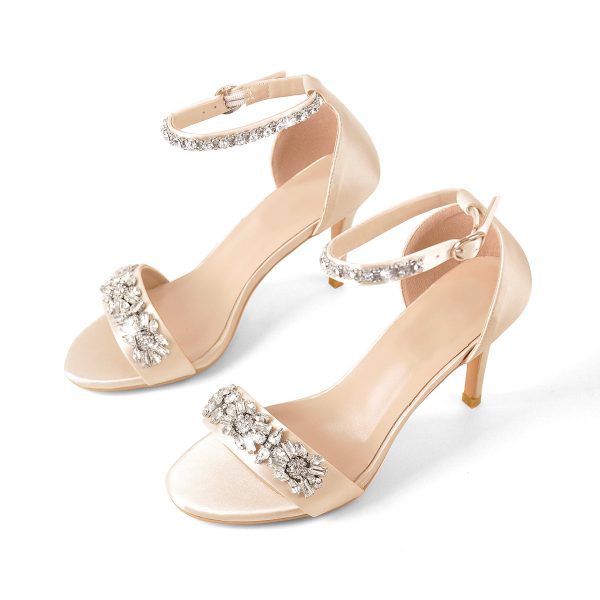 Rhinestone Embellished Ankle Strap White Sandals - Image 2