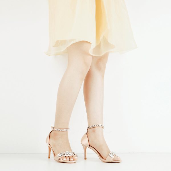 Rhinestone Embellished Ankle Strap White Sandals - Image 4