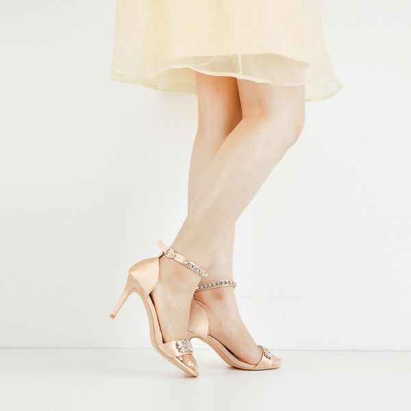 Rhinestone Embellished Ankle Strap White Sandals - Image 3
