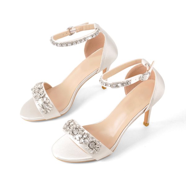 Rhinestone Embellished Ankle Strap White Sandals - Image 7