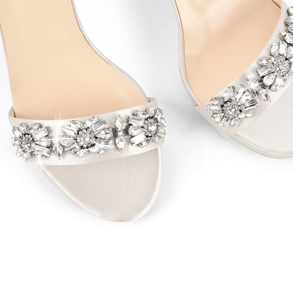 Rhinestone Embellished Ankle Strap White Sandals - Image 9