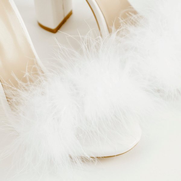 Fluffy Feather Chunky High Heel Sandals - Image 5