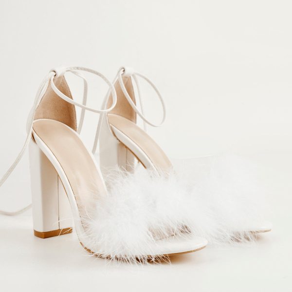 Fluffy Feather Chunky High Heel Sandals - Image 2